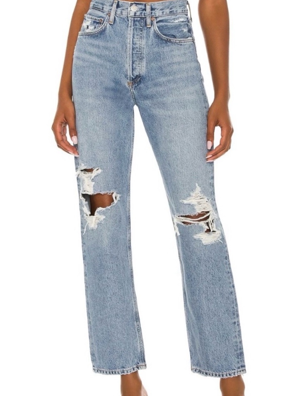 Agolde ‘90s Fit Mid Rise Loose Straight Leg Jeans Size 25 Distressed
